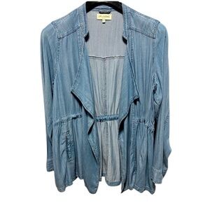 En Crème Fit and Flare Cinch Waist Denim Jacket with Pockets  Oversized M